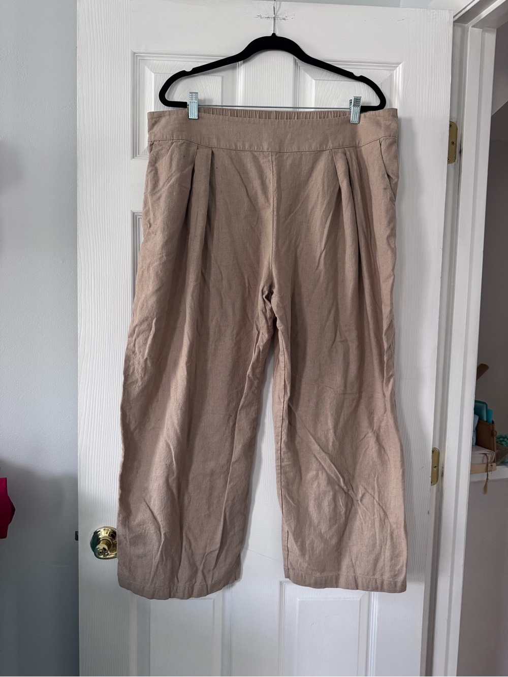Abercrombie & Fitch Tan Cotton-Linen Pleated Wide-Leg Pants